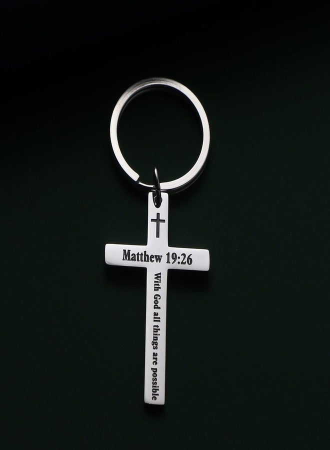 CHENVA Bible Verse Cross Keychain Strength Bible Verse Stainless Steel Key Ring Christian Gift for Women Men (MATTHEW 19:26) - Image 4
